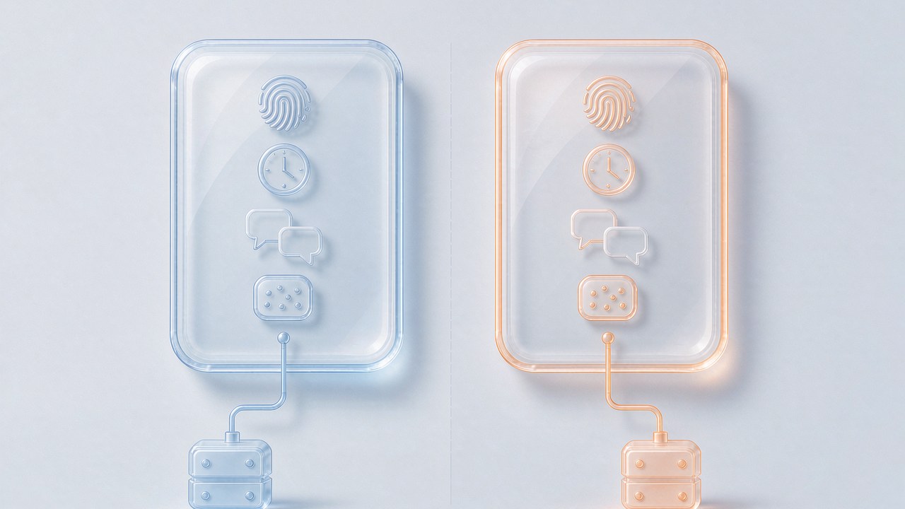 Concept diagram of browser environment isolation: two independent isolation chambers each with their own fingerprint, clock, language, and cookies, with separate lines to their own servers and no contact