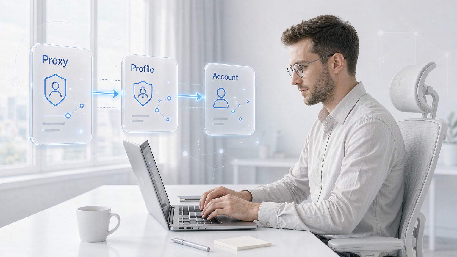 Cross-border e-commerce operator managing multiple store accounts, each on its own Proxy and Profile channel