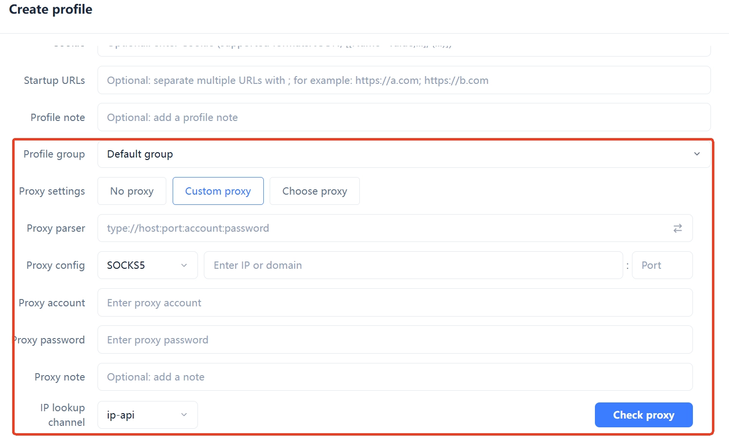 MakoBrowser proxy configuration in a store profile