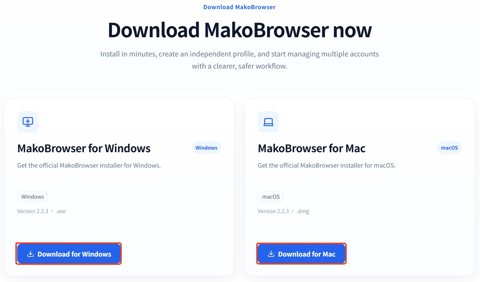 MakoBrowser fingerprint browser installer download page