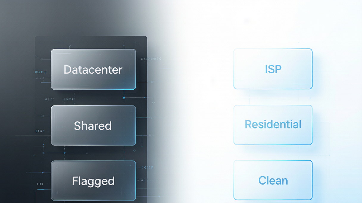 Detection results compared: datacenter IPs and shared proxies versus MakoBrowser isolated proxy environments