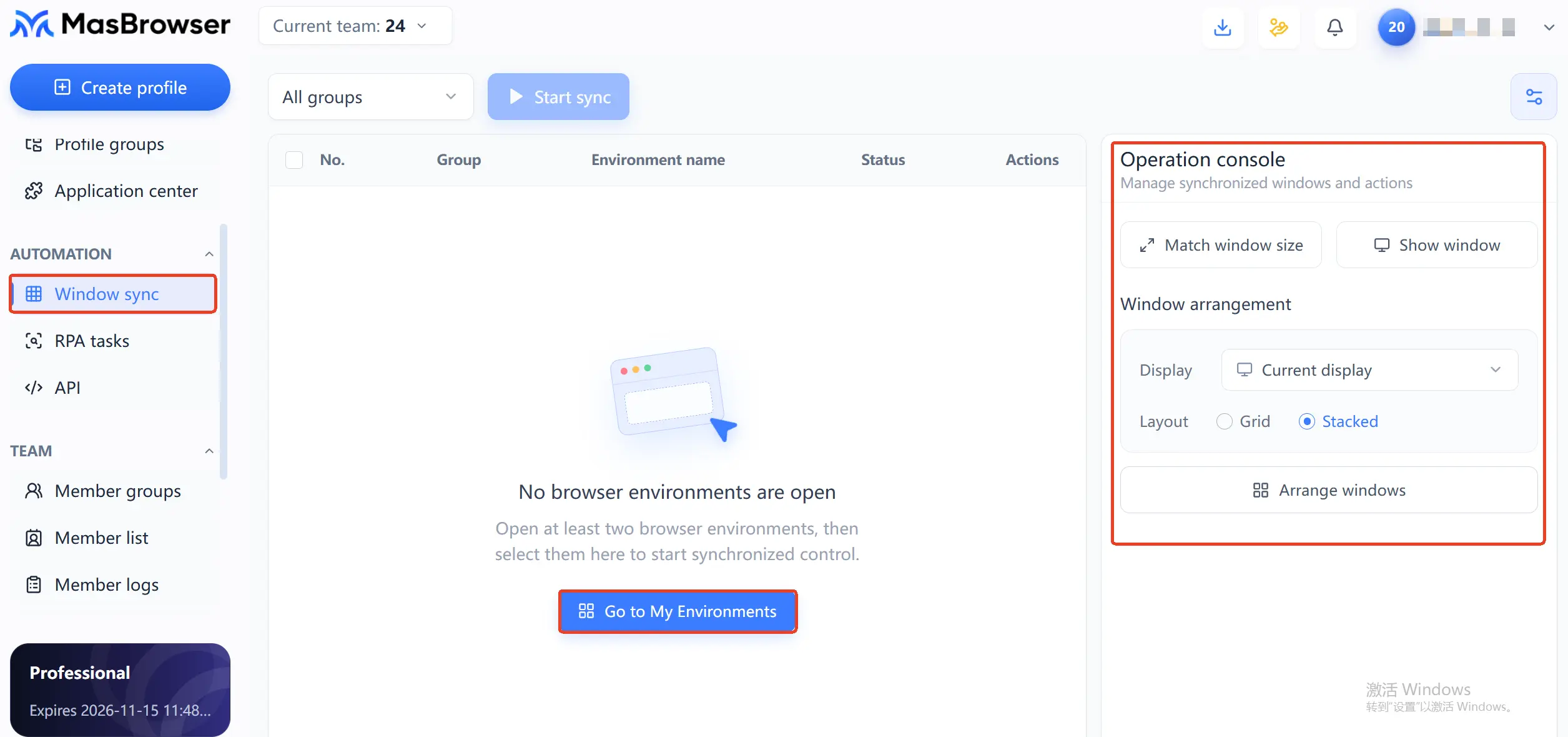 MasBrowser window sync entry