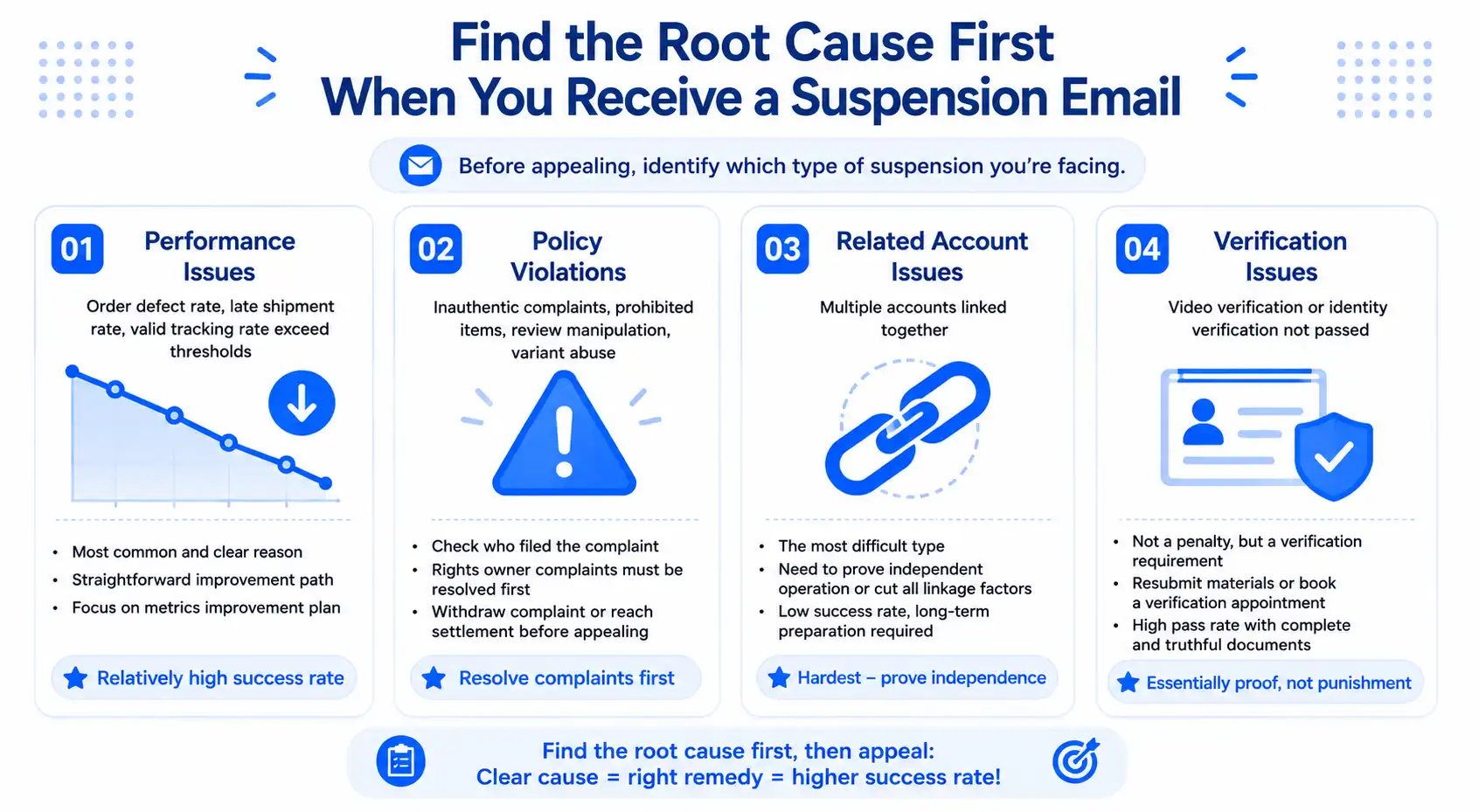 Four cause categories of Amazon suspensions