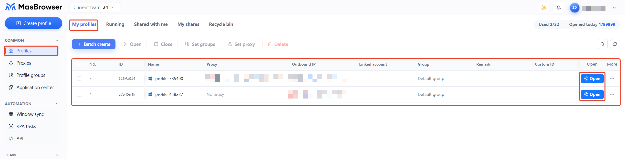 MasBrowser指纹浏览器环境列表