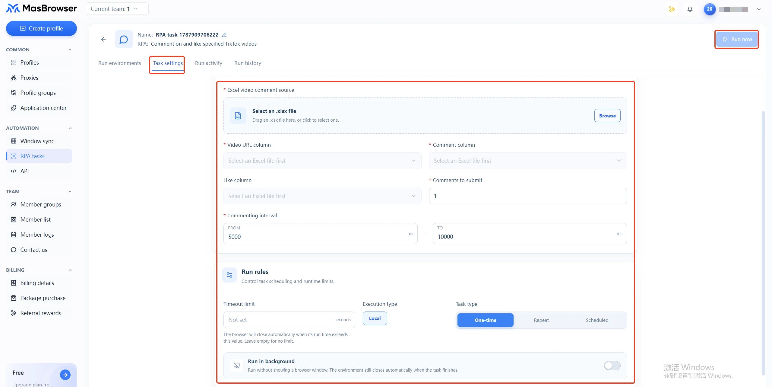 MasBrowser fingerprint browser RPA task settings