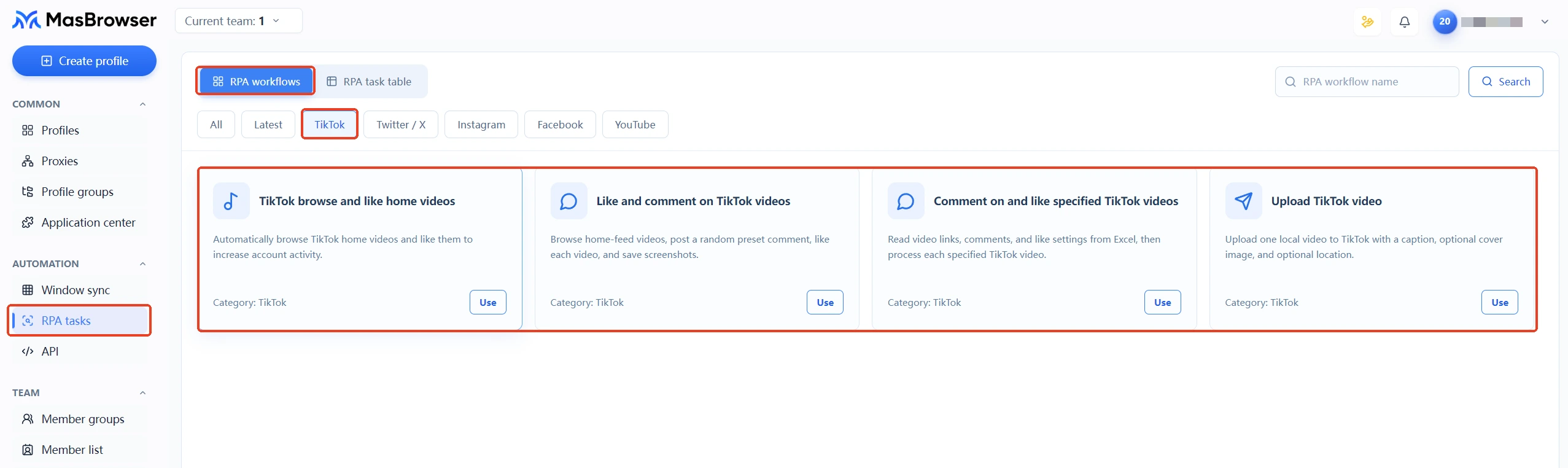 MasBrowser fingerprint browser RPA templates