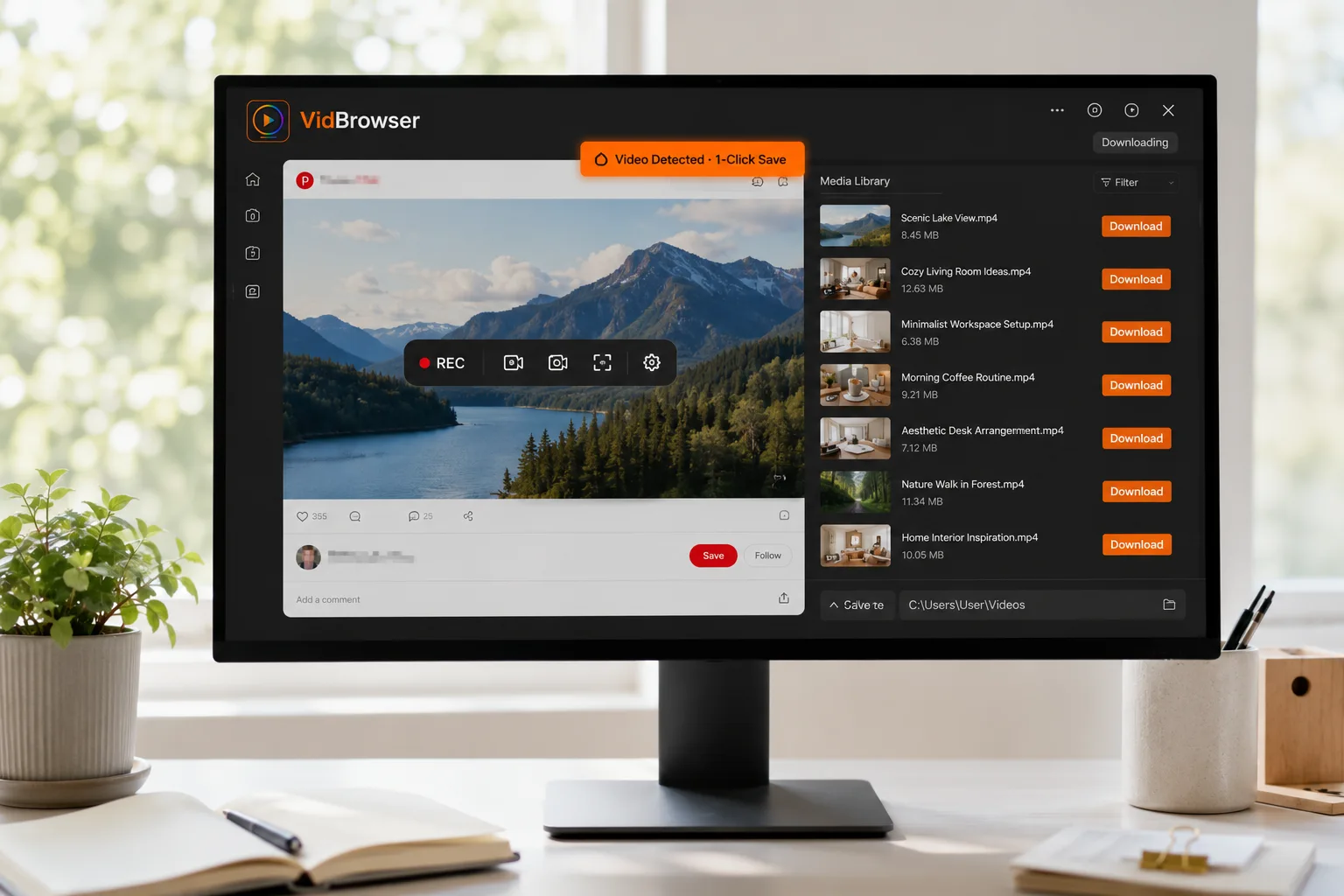 VidBrowser 视频媒体库与录制控件界面